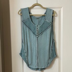 POL Teal Button-Accent Tank Top